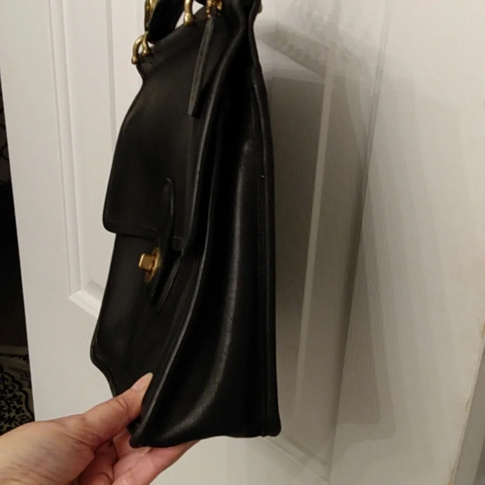 Coach Black Leather Top-Handle Crossbody with Gold Hardware